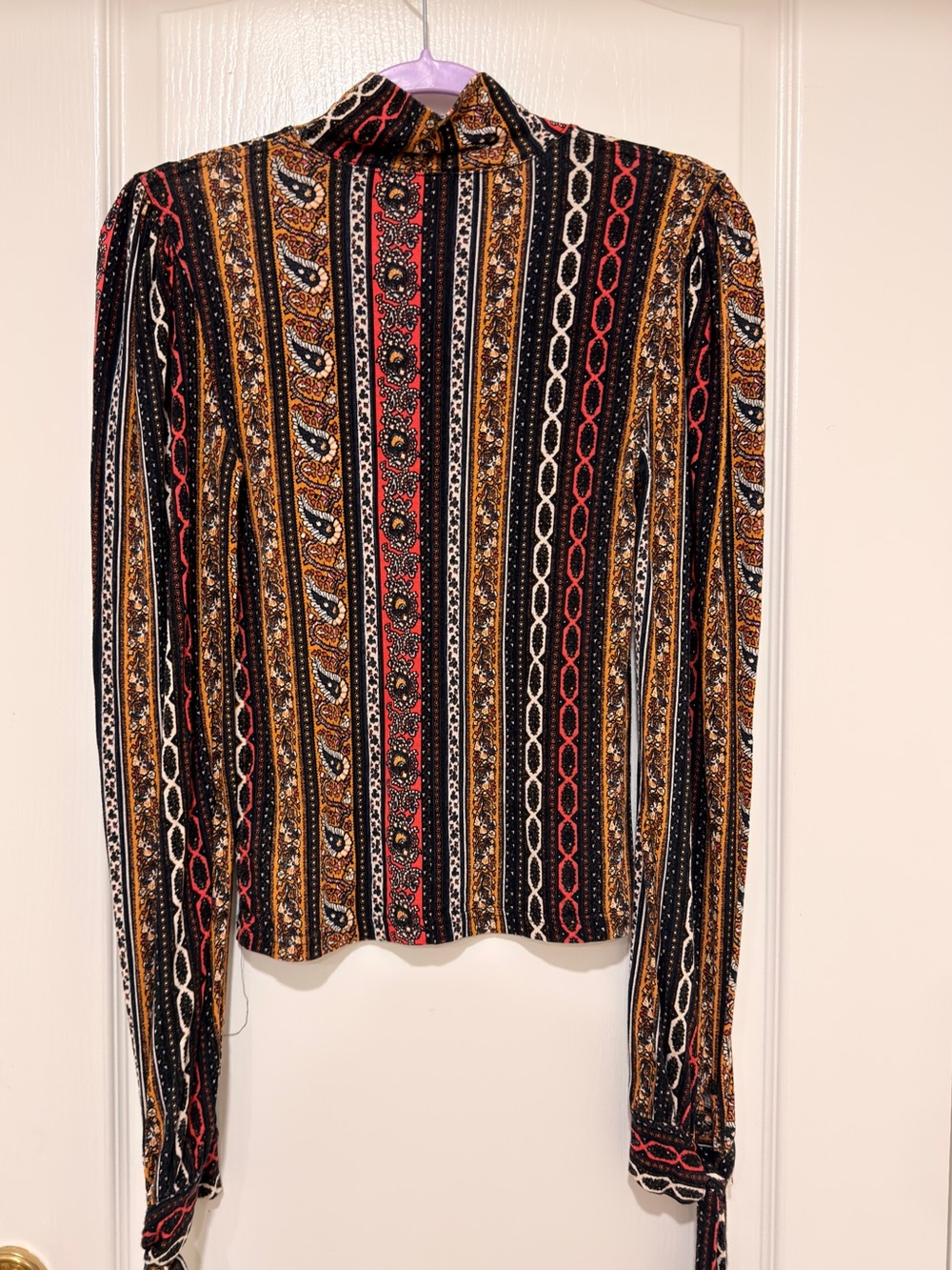 Free People XS Boho Paisley Tie Sleeve Long Sleeve Top Festival - Picture 7 of 7